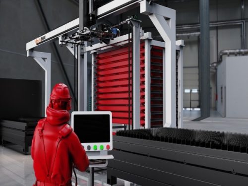 Two laser cutting machines steel plate robotic arm steel plate rack
