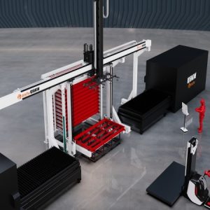 Two laser cutting machines steel plate robotic arm steel plate rack