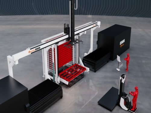 Two laser cutting machines steel plate robotic arm steel plate rack