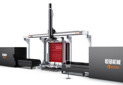 Two laser cutting machines steel plate robotic arm steel plate rack