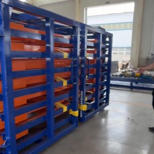 Drawer-type storage system of sheet and plate material for laser cutter