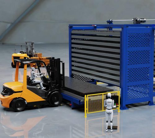Automatic laser cutter plate storage warehouse with loading and unloading System