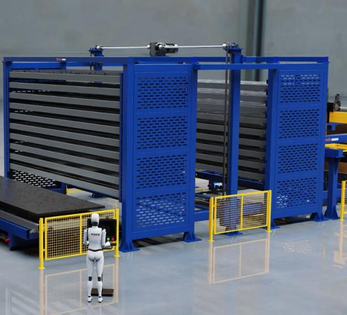 Automatic laser cutter plate storage warehouse with loading and unloading System