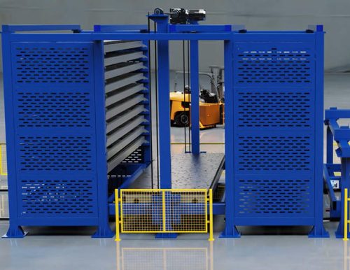 Automatic laser cutter plate storage warehouse with loading and unloading System