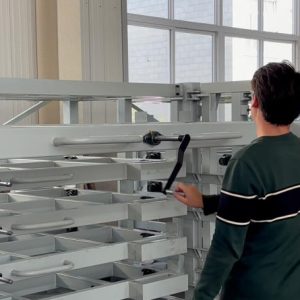 Hand-cranked steel plate shelves