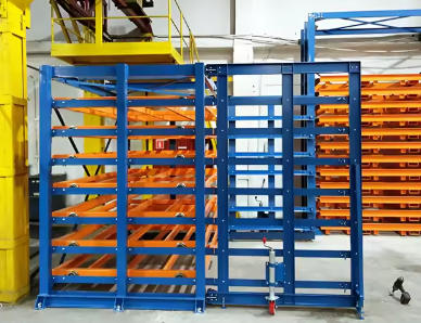 Industrial roll-out shelving storage application