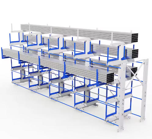 Roll out dual sided cantilever type rack