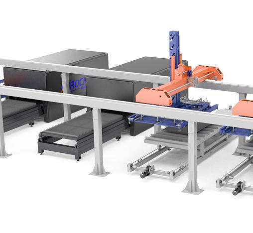 Twin-Tower, Four-Aisle Metal Plate Storage and Side-Discharge Rack System with Dual-Beam Manipulator – The Future of Sheet Metal Logistics