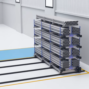 Rail-Type Telescopic Cantilever Shelves for Low-Height, Space-Constrained Warehouses