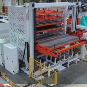 High-Density Vertical Sheet Metal Storage System with Robotic Handling