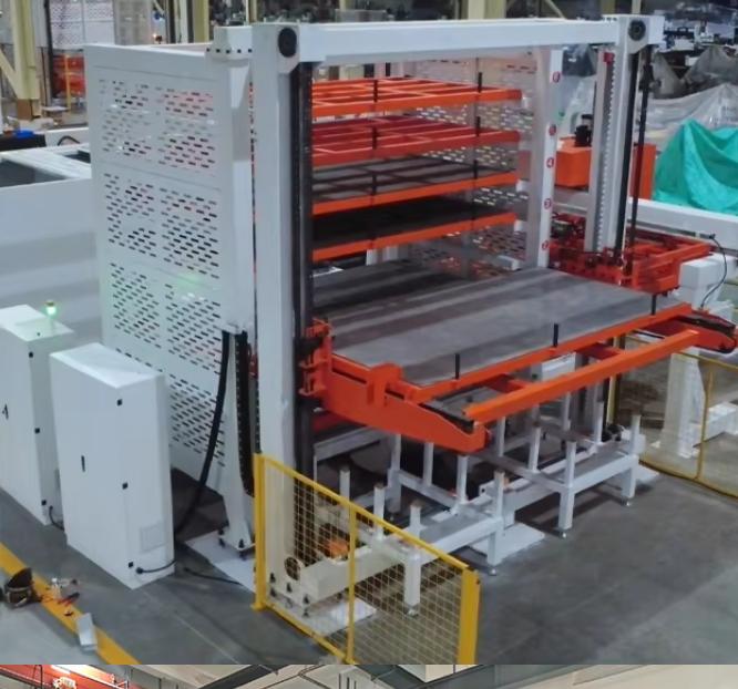 High-Density Vertical Sheet Metal Storage System with Robotic Handling