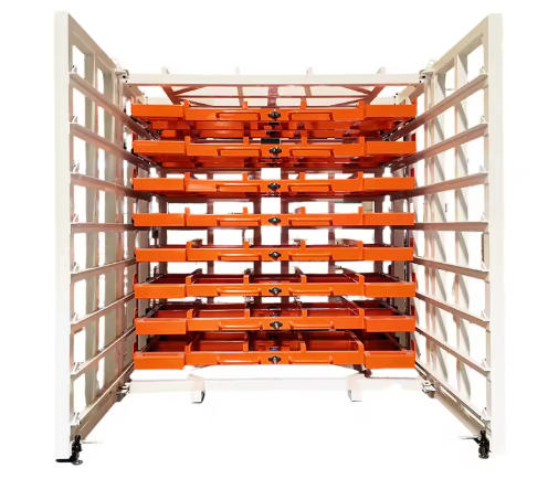 Heavy-Duty Roll-Out Steel Plate Shelves for Metalworking Shops | Herochu Solutions