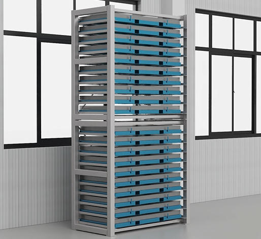 Forklift-Accessible Sheet Storage Rack – Herochu Vertical System for 2–6 Ton Loads