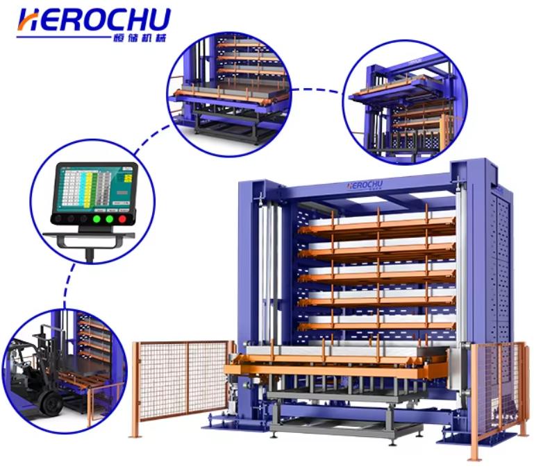 Fully Automatic Sheet Material Storage – PLC Touch Screen Control with Automatic Weight Detection for Zero-Touch Operation