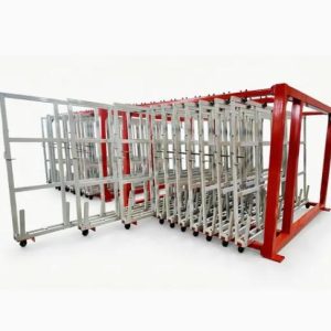 Manual Pull-out Vertical Rack Storing Metal Sheet Remnants for Efficient Workshop Organization
