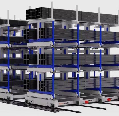 Heavy-Duty Rail-Type Telescopic Cantilever Racks for Long Material Storage